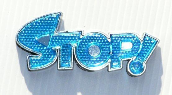 Reflective Blue STOP Emblem PAIR