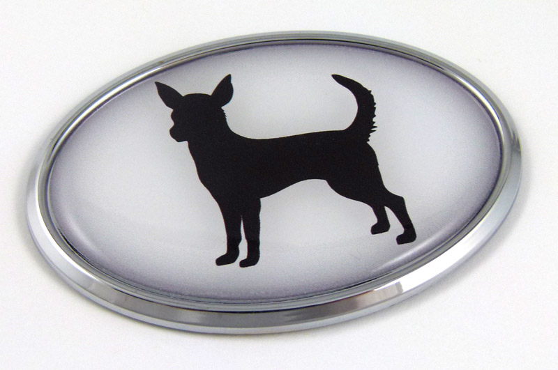 Chihuahua 3D Adhesive Oval Chrome Pet Emblem