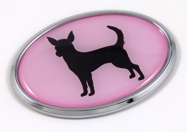 Chihuahua Pink Oval 3D Adhesive Chrome Emblem