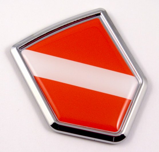 Diver Flag Logo 3D Shield Emblem Domed Chrome Sticker