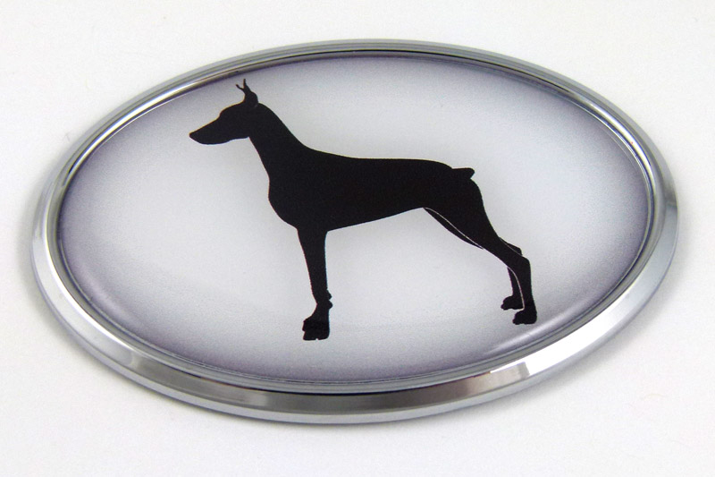 Doberman 3D Adhesive Oval Chrome Pet Emblem