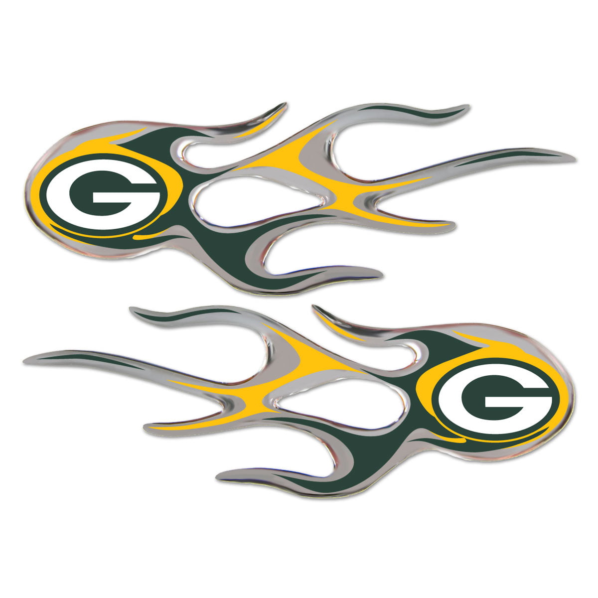 Green Bay Packers Domed Flame Decals PAIR