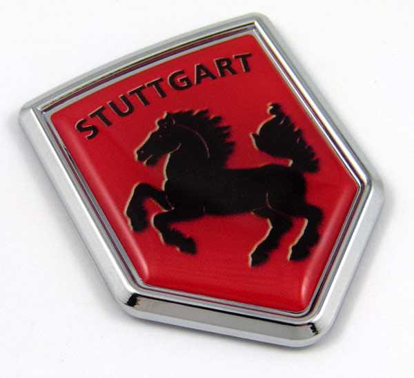 Stuttgart Red Flag Crest 3D Adhesive Chrome Auto Emblem