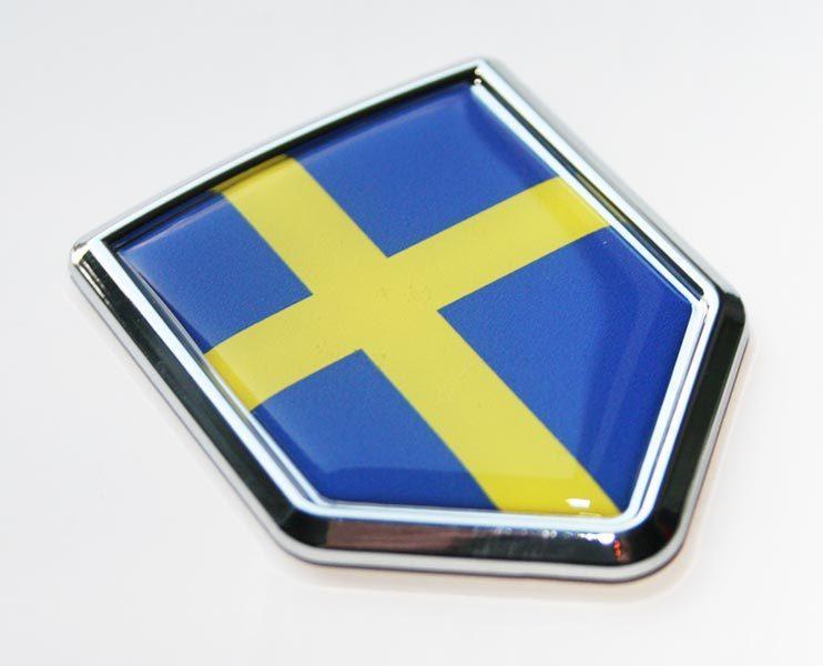 Sweden Swedish Flag Decal Crest Chrome Emblem Sticker
