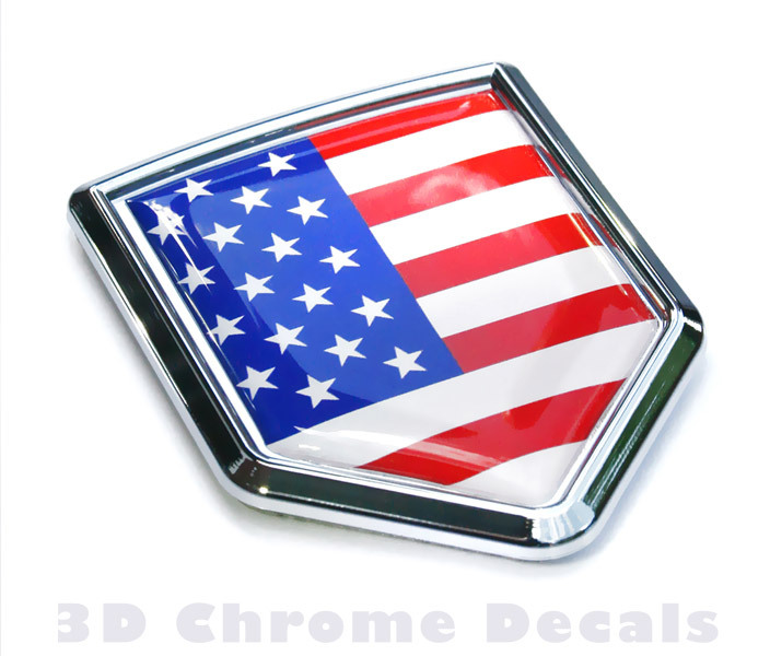 USA American Flag Emblem Chrome Crest Decal Sticker