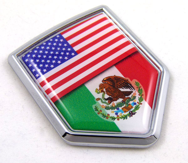 USA Mexico Flag Crest Shield 3D Adhesive Chrome Emblem