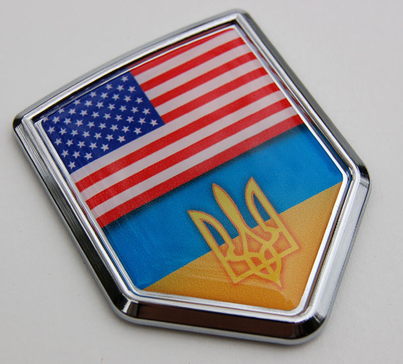 USA Ukraine Flag 3D Decal Crest Chrome Emblem Sticker