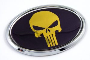 punisher oval 3D adhesive chrome car emblem