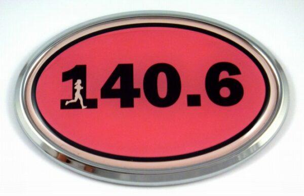 140.6 Pink Oval 3D Chrome Car Emblem