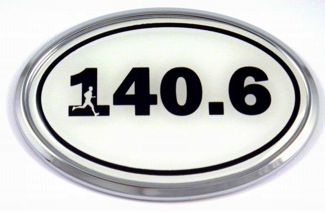 140.6 White Oval 3D Chrome Car Emblem