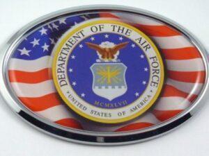 Air Force with USA Flag Oval Chrome Oval 3D Domed Emblem
