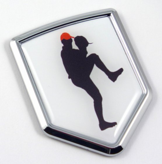 Baseball Pitcher Logo 3D Shield Emblem Chrome Domed Sticker
