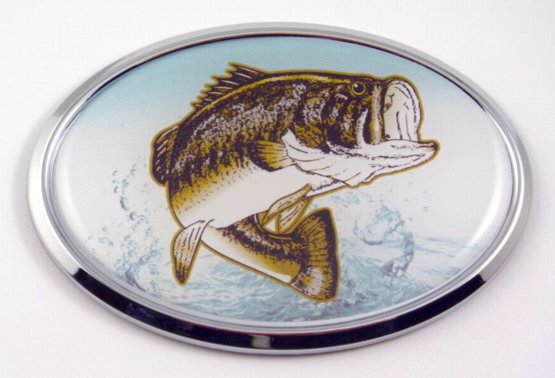 Bass Fishing 3D Oval Emblem Domed Sticker