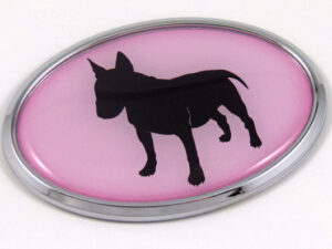 Bull Terrier Pink Oval 3D Adhesive Chrome Emblem