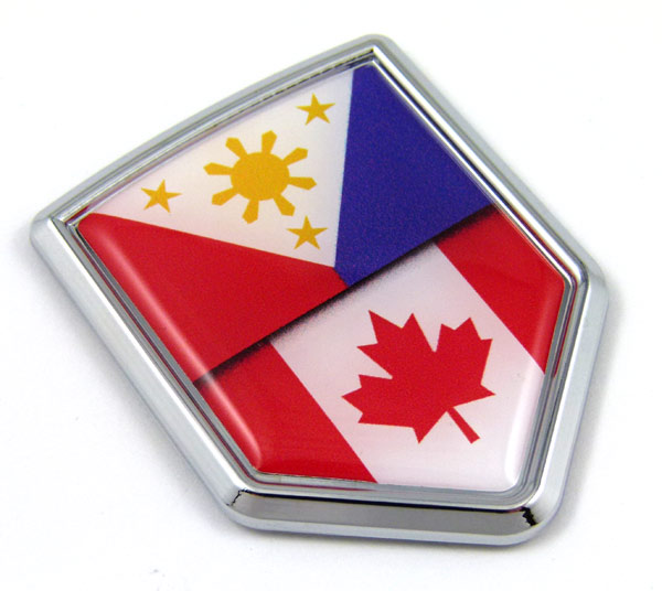 Canada Philippine Flag Crest 3D Adhesive Chrome Auto Emblem