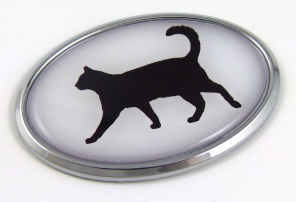 Cat 3D Adhesive Oval Chrome Pet Emblem