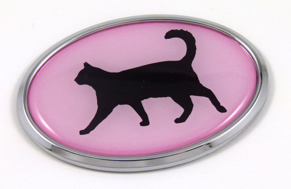 Cat Pink Oval 3D Adhesive Chrome Emblem