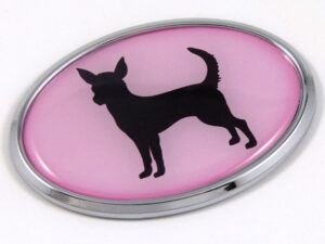 Chihuahua Pink Oval 3D Adhesive Chrome Emblem