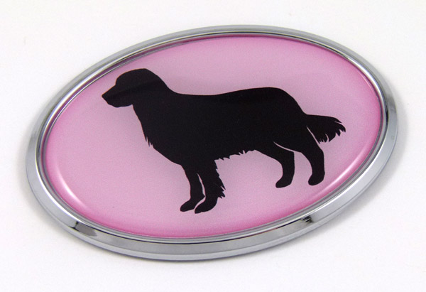 Golden Retriever Pink Oval 3D Adhesive Chrome Emblem