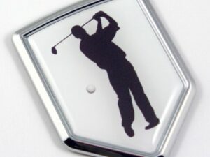Golfer Logo 3D Shield Chrome Emblem Domed Sticker