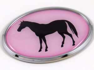 Horse Pink Oval 3D Adhesive Chrome Emblem