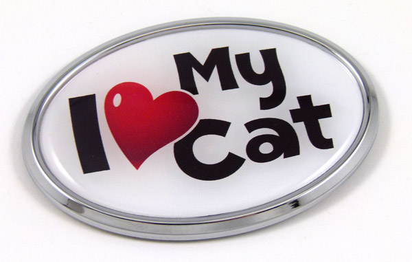 I Love Cat Oval 3D Adhesive Chrome Emblem