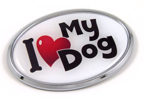 I Love Dog Oval 3D Adhesive Chrome Emblem
