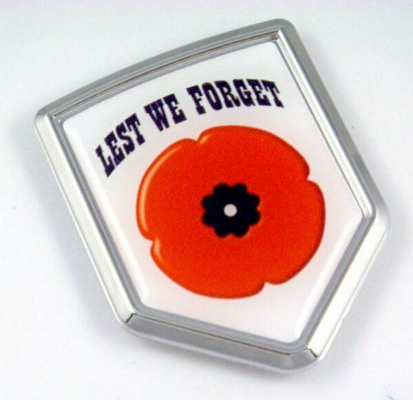 Lest We Forget Shield 3D Triple Chrome Plated Adhesive ABS Emble