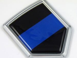 Police Blue Line 3D Chrome Flag Crest Emblem Car Decal