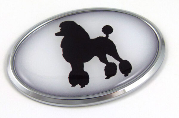 Poodle 3D Adhesive Oval Chrome Pet Emblem