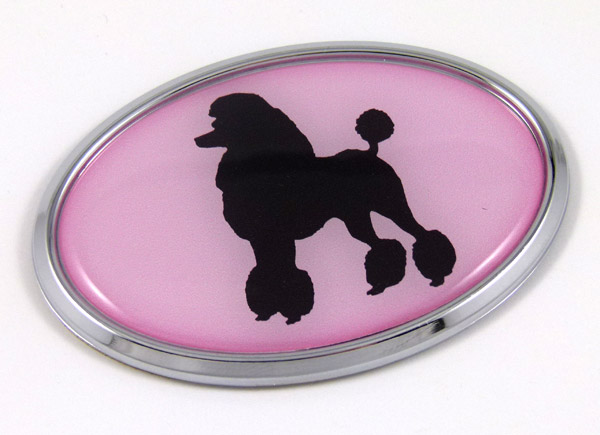 Poodle Pink Oval 3D Adhesive Chrome Emblem