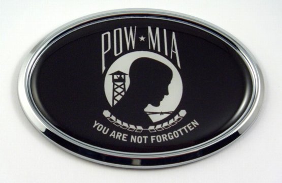 Pow Mia Logo Oval Chrome Oval 3D Domed Emblem