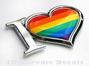 Pride Heart Decal Gay Lesbian Chrome Emblem 3D Sticker Car Decal