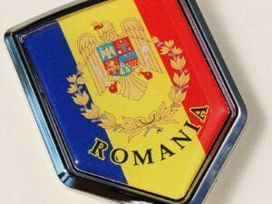 Romania Flag Emblem Chrome Crest Decal Bumper Sticker 3D