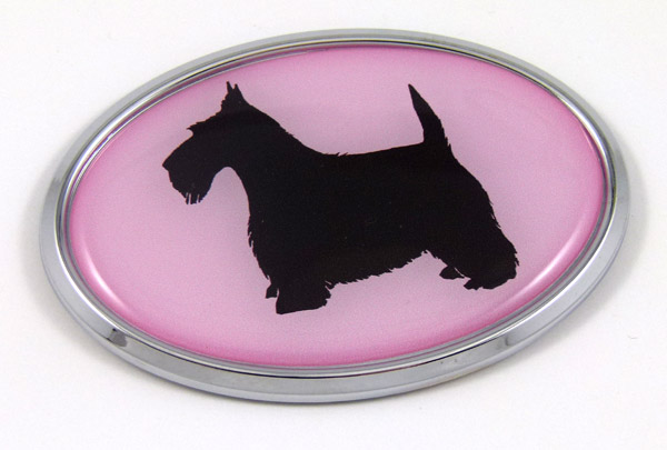 Scottish Terrier Pink Oval 3D Adhesive Chrome Emblem