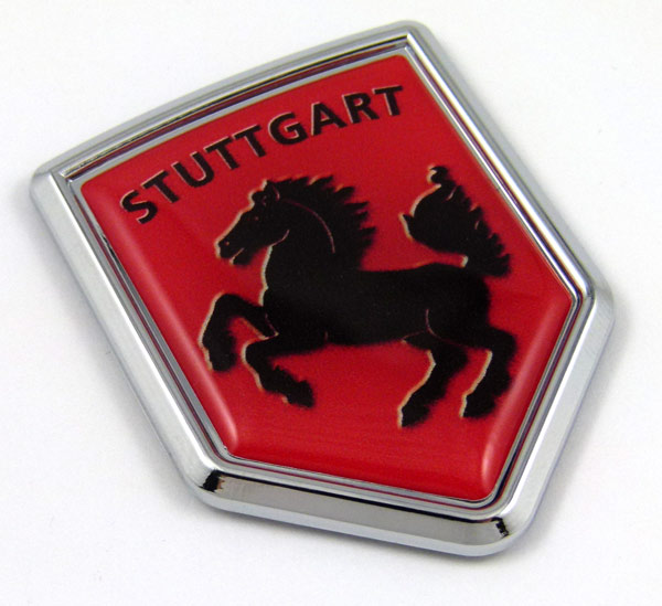 Stuttgart Red Flag Crest 3D Adhesive Chrome Auto Eublem