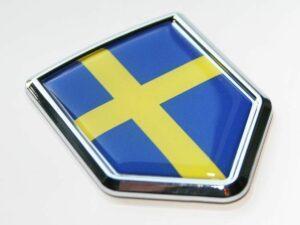 Sweden Swedish Flag Decal Crest Chrome Emblem Sticker