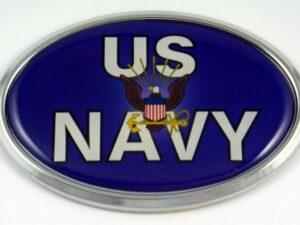 Navy 3D Blue Oval Triple Chrome Plated Adhesive ABS Emblem