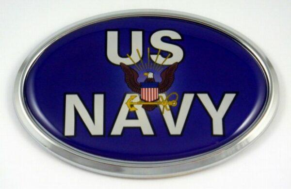 Navy 3D Blue Oval Triple Chrome Plated Adhesive ABS Emblem