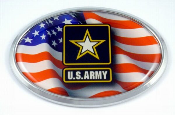 Army and Flag Oval 3D Triple Chrome Plated Adhesive ABS Emblem