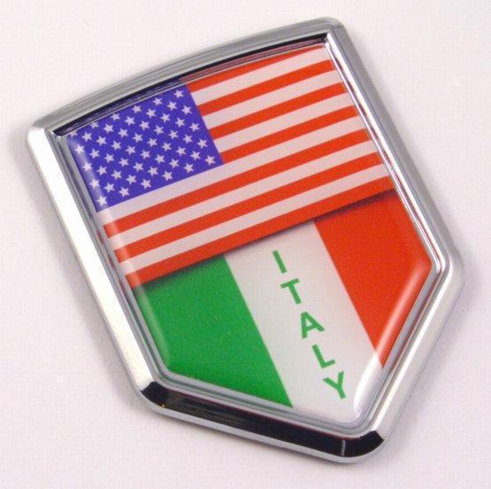 USA Italy Flags Crest 3D Shield Emblem Domed Sticker