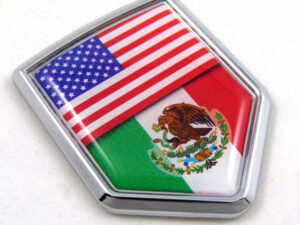 USA Mexico Flag Crest Shield 3D Adhesive Chrome Emblem