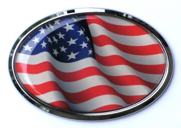 USA Oval Flag Wave Triple Chrome Plated Adhesive Emblem