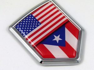 USA Puerto Rico 3D Adhesive Flag Crest Chrome Car Emblem