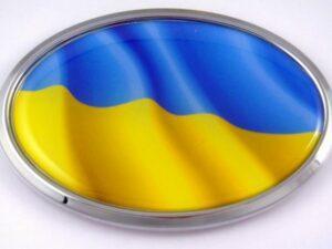 Ukraine OVAL Flag 3D Chrome Emblem
